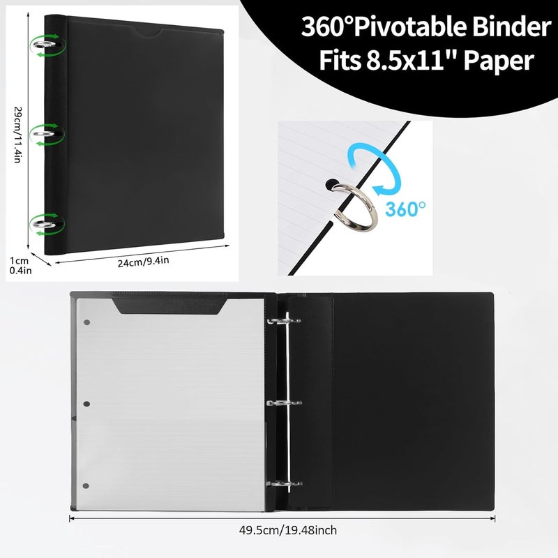 Tashkummy 360° Pivotable 3 Ring Binder, Upgraded Foldable Binders 1 inch 2 Pack, Thin Small Three Ring Binder Fits 8.5" x 11", for Home, School and Office Binders Supplies - Black - Image 2